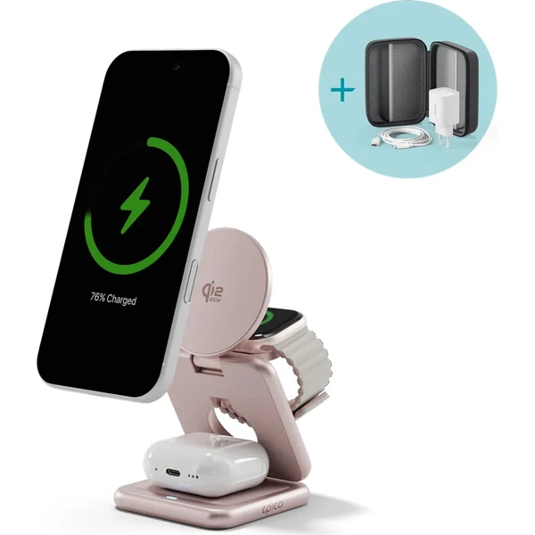 Epico UltraBase Qi2 MagSafe 25W 3v1 Fold kovový Mag+ bezdrátový nabíjecí stojánek růžový - Nabíjačky - Obrázok d_5209e4d6f058449e9ea70f1b128266c2