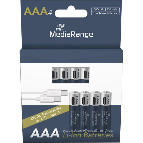 MediaRange dobíjateľné USB-C Li-Ion batérie Micro AAA 1,5V 500 mAh 4ks - Batérie - Hlavný obrázok