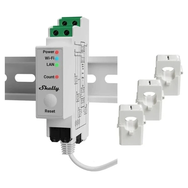 Shelly PRO 3EM 120A dvojfázový merač spotreby biely - Spínacie moduly - Hlavný obrázok
