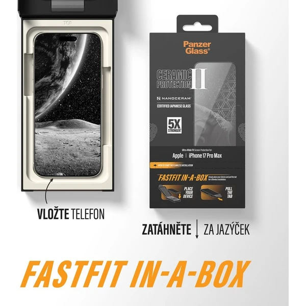 PanzerGlass® Ceramic II sklo Apple iPhone 17 Pro Max s bezprašným inštalačným boxom - Ochranné fólie a sklo - Obrázok d_5a82f0875af84edb98964a5fed15d692