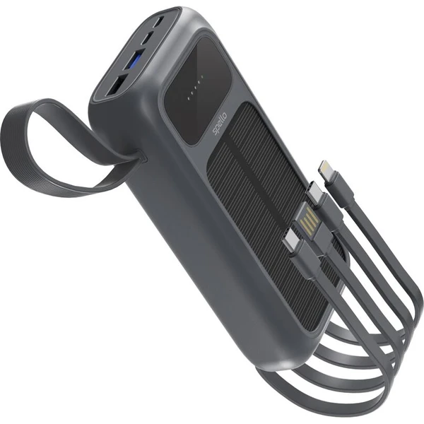 Spello ForcePack 5in1 20000mAh solárna powerbanka so 4 integrovanými káblami SP25 | sivá - Powerbanky - Hlavný obrázok
