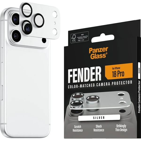 PanzerGlass FENDER hliníková ochrana fotoaparátu iPhone 18 Pro Silver - Ochranné fólie a sklo - Hlavný obrázok