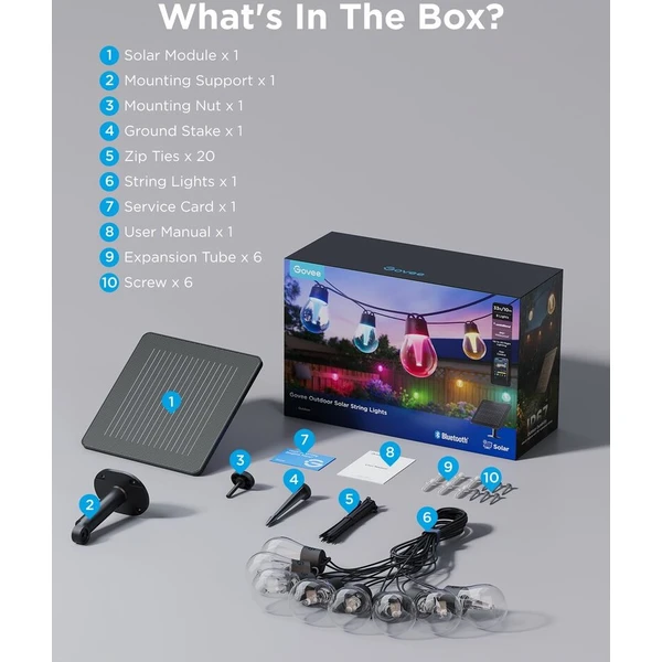 Govee RGBICW Smart solárny záhradný reťaz z 8 žiaroviek - Inteligentné osvetlenie - Obrázok d_633844c328944f588cb0221a9f7197a8