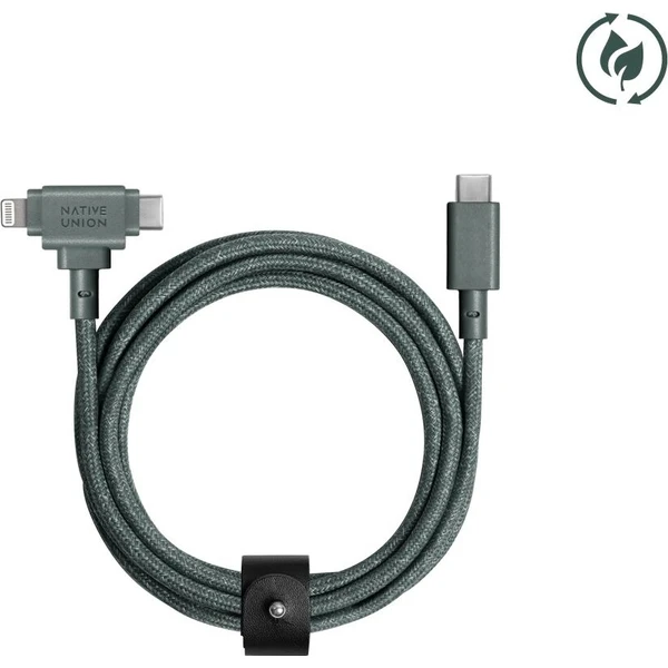Native Union Belt Cable Duo USB-C/USB-C/Lightning kábel 1,5m, 60W zelený - Káble a redukcie - Obrázok d_64d195c07260436f845f8af95cfc7165