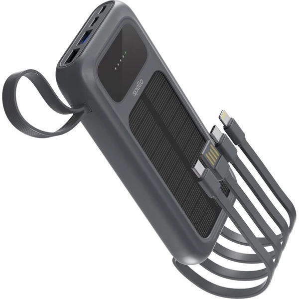 Spello ForcePack 5in1 10000mAh solárna powerbanka so 4 integrovanými káblami SP15 | sivá - Powerbanky - Hlavný obrázok