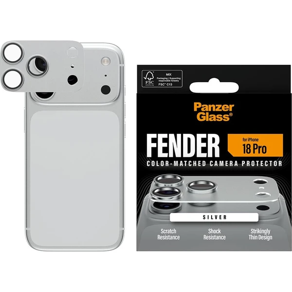 PanzerGlass FENDER hliníková ochrana fotoaparátu iPhone 18 Pro Silver - Ochranné fólie a sklo - Obrázok d_70c39c4176a14aa5807a5711abf91a41