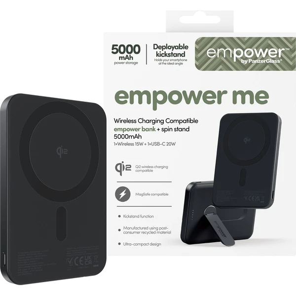 PanzerGlass® empower bezdrôtová Qi2 powerbanka 5000 mAh, MagSafe, otočný stojan, čierna - Powerbanky - Obrázok d_76935862b1514d2db9767f14856745f5