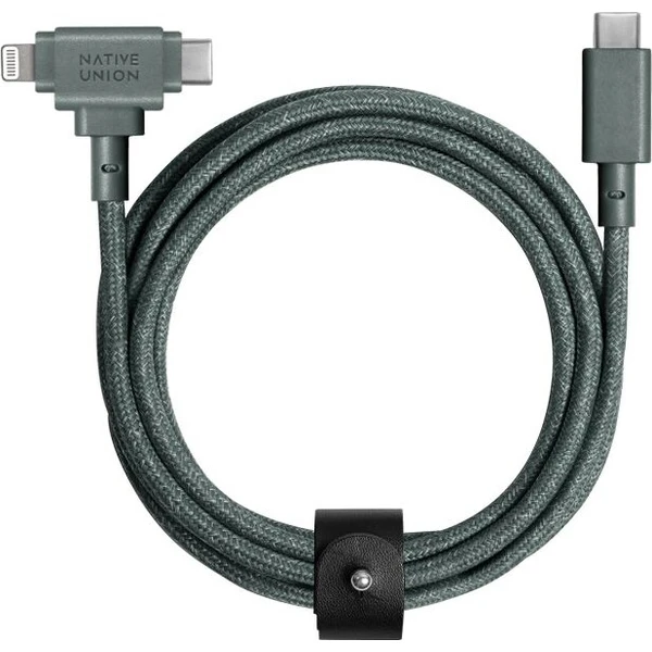 Native Union Belt Cable Duo USB-C/USB-C/Lightning kábel 1,5m, 60W zelený - Káble a redukcie - Hlavný obrázok