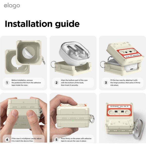 ELAGO Retro Kazetové puzdro Samsung GalaxyBuds4/Buds4 Pro béžové - Puzdra - Obrázok d_7bd7c0a010d046a29dce3bc0321559b9