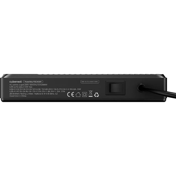 Cubenest PowerStrip SlimLine predlžovací kábel (2xUSB-A, 2xUSB-C) 33W čierny - Nabíjačky - Obrázok d_7da5ac10528344a28573f020d96edd6e