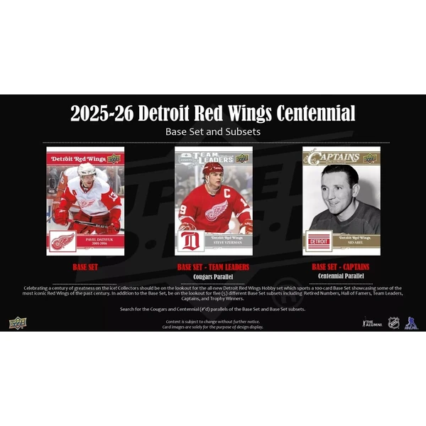 Hokejové karty 2025-26 Upper Deck Detroit Red Wings Centennial Hobby Box - Hokejové karty - Obrázok d_7e41ed10b5934db18ed8557640e43303