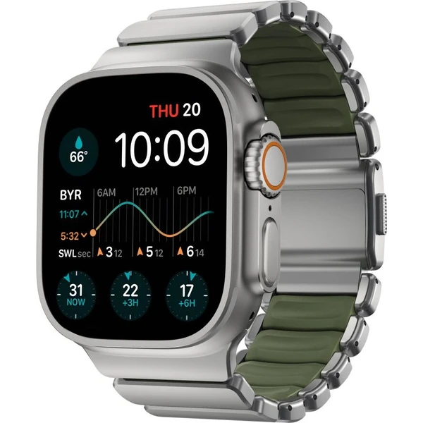 Nomad Stratos Band FKM remienok Apple Watch 45/46/49mm Natural Titanium Forest Green - Remienky - Hlavný obrázok