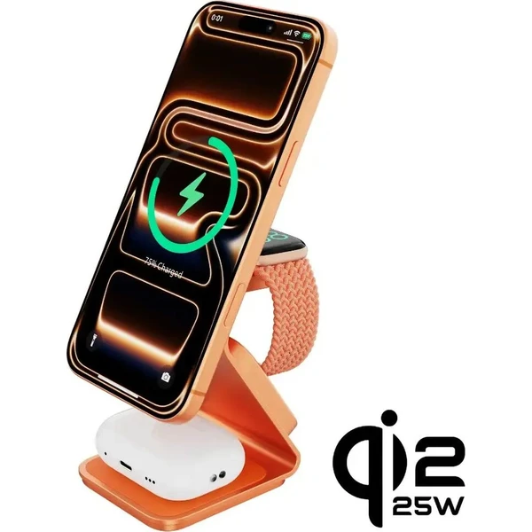 Cubenest SQ314 Qi2.2 (MagSafe) 3v1 nabíjačka (35W) oranžová - Nabíjačky - Hlavný obrázok