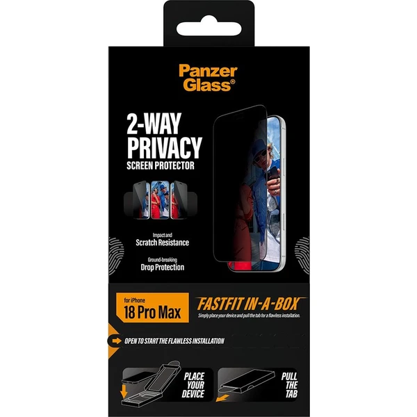 PanzerGlass Privacy sklo Apple iPhone 18 Pro Max s bezprašným instalačním boxem - Ochranné fólie a sklo - Obrázok d_839a59ad510246c28680dbcdf90f629e