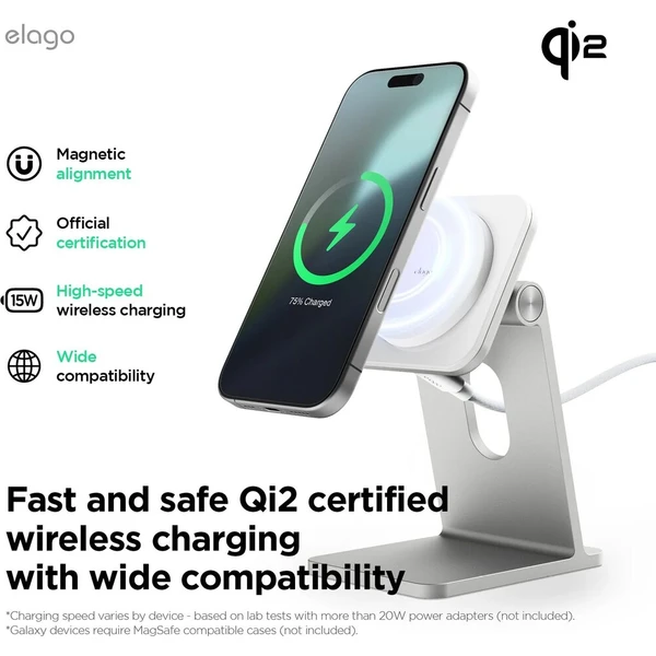 ELAGO Wireless Charging Aluminium Stand Qi2/MagSafe nabíjací stojan 15W čierny - Nabíjačky - Obrázok d_881d244bb1734b38b7a5c0a3b242f09b