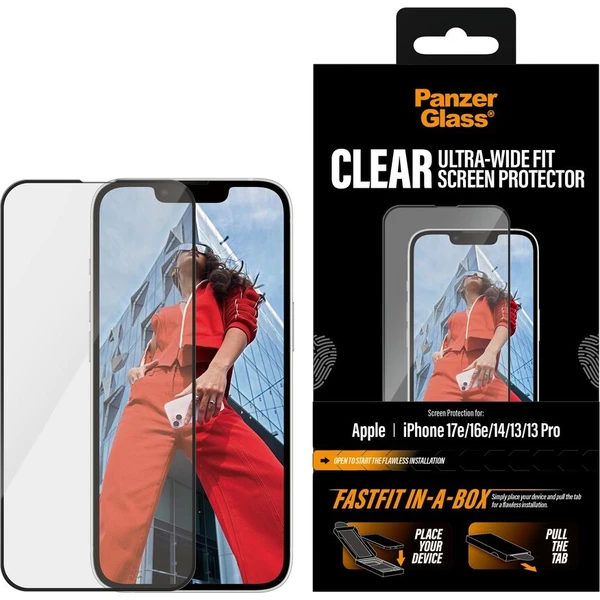 PanzerGlass® Ultra-Wide Fit sklo Apple iPhone 17e/16e/14/13/13 Pro s bezprašným inštalačným boxom - Ochranné fólie a sklo - Hlavný obrázok