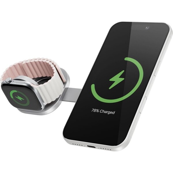 E-shop iWant UltraBase Qi2 25W 2v1 Fold kovová Mag+ bezdrôtová nabíjačka strieborná