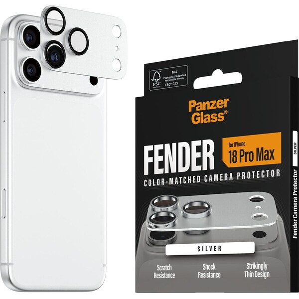 PanzerGlass FENDER hliníková ochrana fotoaparátu iPhone 18 Pro Max Silver - Ochranné fólie a sklo - Hlavný obrázok