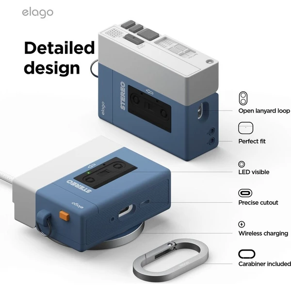 ELAGO Cassette Player puzdro AirPods Pro 3 tmavomodré - Puzdra - Obrázok d_985a762c5e6340a88a6d5f3423011952