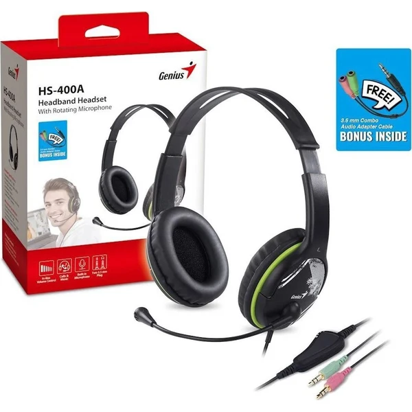 Genius HS-400A drátová náhlavní sluchátka + redukce na Single Jack černá - Slúchadlá - Obrázok d_a20ea33881274a0c8287b431569f9430