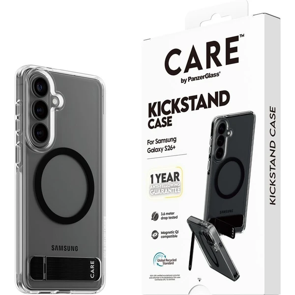 PanzerGlass® CARE Kickstand Qi kryt Samsung Galaxy S26+ priehľadný/čierny - Puzdra - Hlavný obrázok