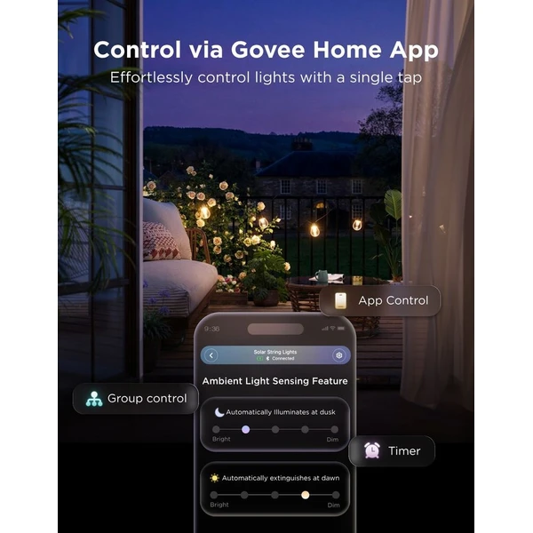 Govee RGBICW Smart solárny záhradný reťaz z 8 žiaroviek - Inteligentné osvetlenie - Obrázok d_a89ba467484d4898bfd78fcf39fcb105