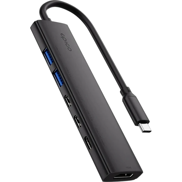 Epico UltraHub 6in1 Slim Alu USB-C Hub EH20 | 100W USB-C PD, 2× USB-A, 3× USB-C, HDMI | vesmírne čie - USB huby - Hlavný obrázok