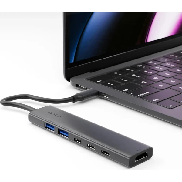 Epico UltraHub 6in1 Slim Alu USB-C Hub EH20 | 100W USB-C PD, 2× USB-A, 3× USB-C, HDMI | vesmírne čie - USB huby - Obrázok d_abe374ca9f124eb78fee8fad08b8de99