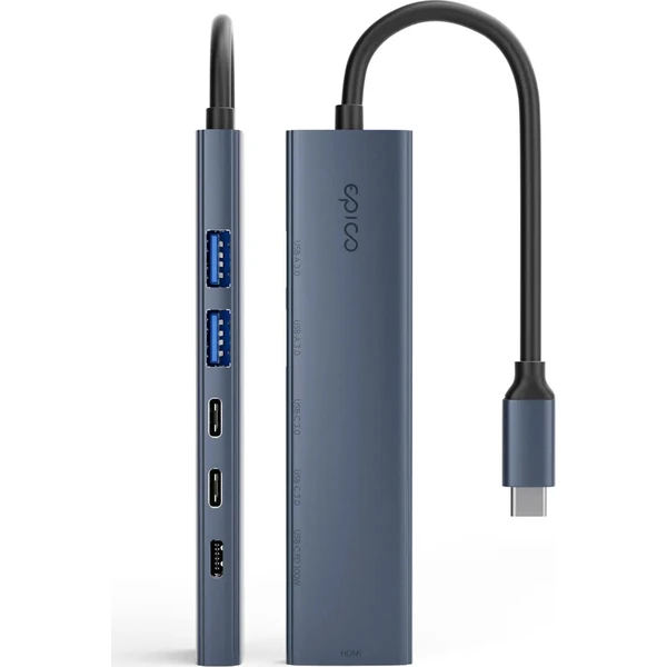 Epico UltraHub 6in1 Slim Alu USB-C Hub EH20 | 100W USB-C PD, 2× USB-A, 3× USB-C, HDMI | tmavočierny - USB huby - Obrázok d_acfc7ce490e34a53925e88bc58f177be