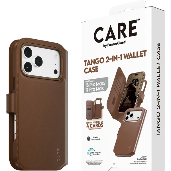 PanzerGlass CARE Tango 2v1 Wallet MagSafe pouzdro Apple iPhone 18 Pro Max/17 Pro Max hnědé - Puzdra - Hlavný obrázok