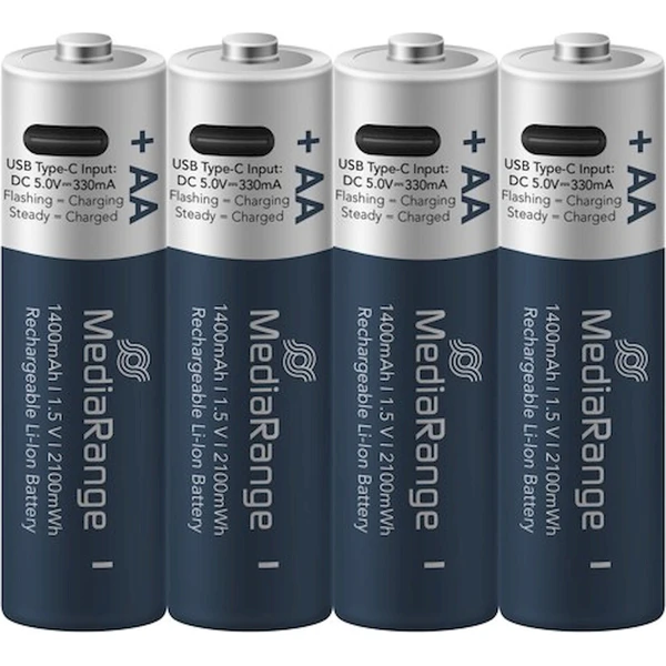 MediaRange nabíjacia USB-C Li-Ion batéria Mignon AA 1,5V 1400 mAh 4ks - Batérie - Obrázok d_b17d923fe6034310bc6ba30f999fbdb1