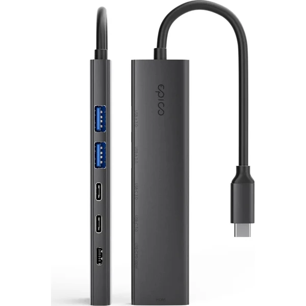 Epico UltraHub 6in1 Slim Alu USB-C Hub EH20 | 100W USB-C PD, 2× USB-A, 3× USB-C, HDMI | vesmírne čie - USB huby - Obrázok d_b40e39b601404dd994006f6a6223f24e