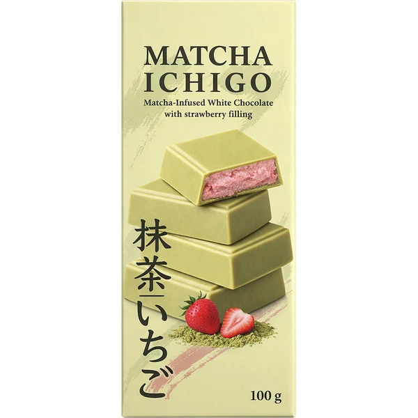 Biela čokoláda Matcha Ichigo s jahodovou náplňou 100 g - Cukrovinky - Hlavný obrázok