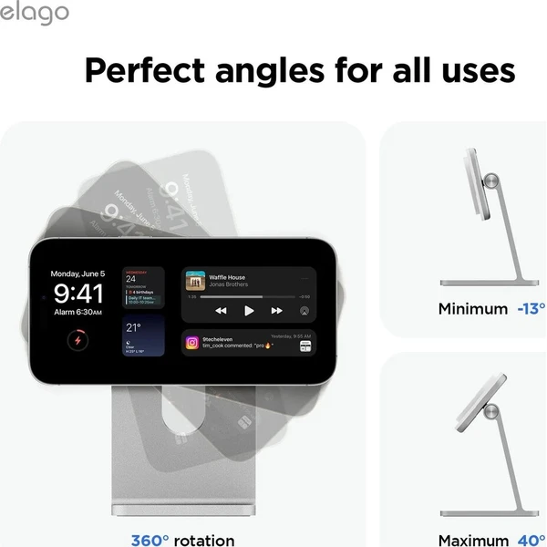 ELAGO Wireless Charging Aluminium Stand Qi2/MagSafe nabíjací stojanček 15W biely - Nabíjačky - Obrázok d_bb1362c667cc439c80147780a22f4170