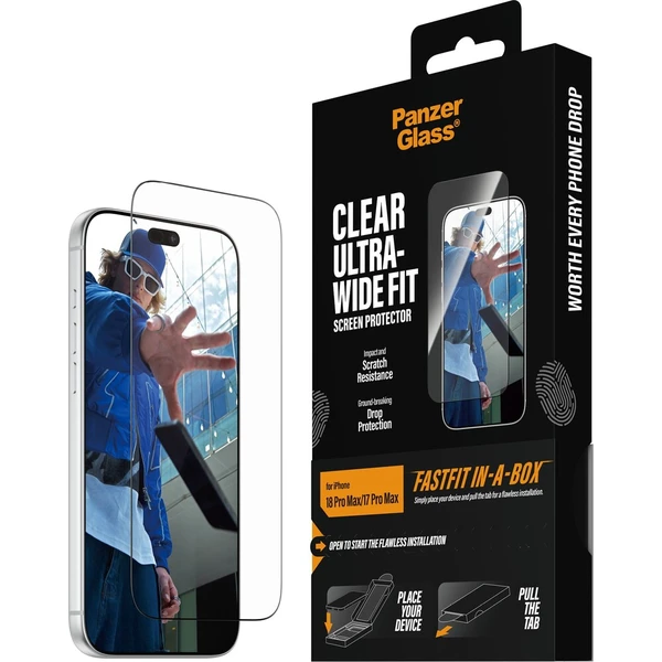 PanzerGlass Ultra-Wide Fit sklo Apple iPhone 18 Pro Max/17 Pro Max s bezprašným instalačním boxem - Ochranné fólie a sklo - Hlavný obrázok