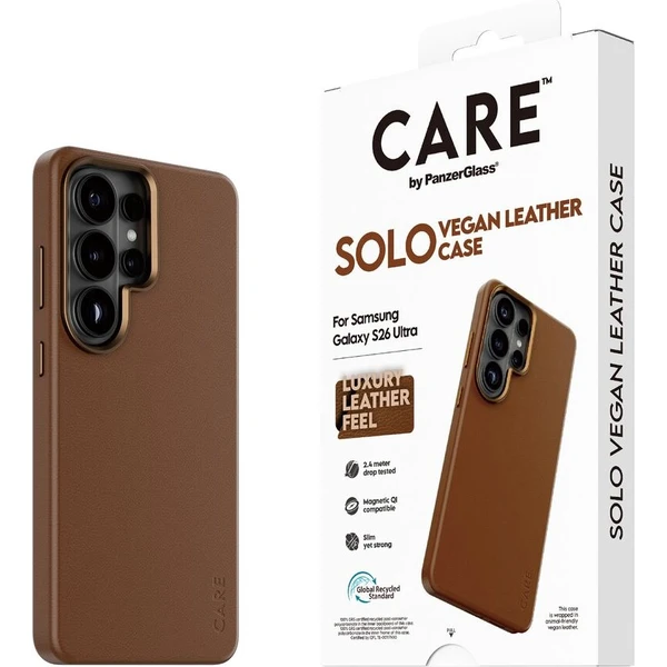 PanzerGlass® CARE SOLO Qi kryt z vegánskej kože Samsung Galaxy S26 Ultra hnedý - Puzdra - Hlavný obrázok