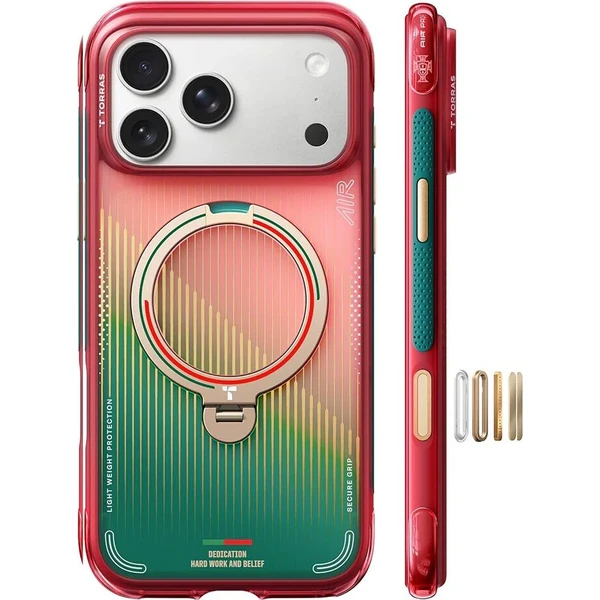 Torras Ostand Q3 Air World Cup Limited MagSafe kryt iPhone 17 Pro red & green - Puzdra - Hlavný obrázok