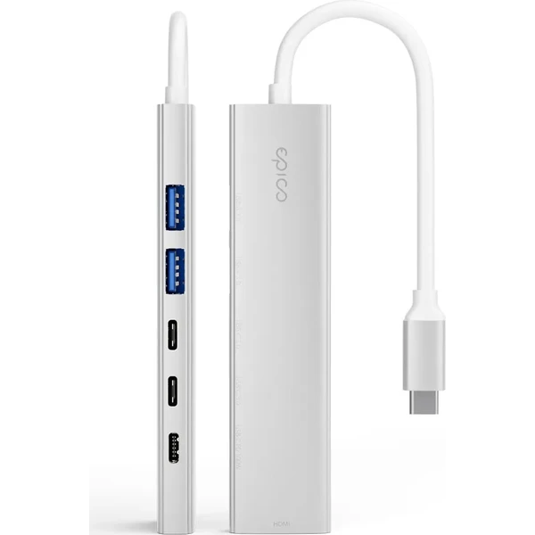Epico UltraHub 6in1 Slim Alu USB-C Hub EH20 | 100W USB-C PD, 2× USB-A, 3× USB-C, HDMI | strieborná - USB huby - Obrázok d_c3fa5ddef53146528fdb84b820e93cb2