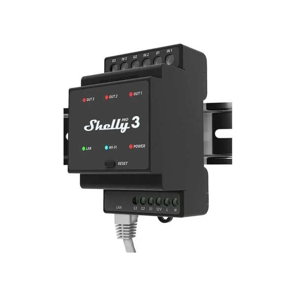 Shelly Pro 3 spínací modul čierny - Spínacie moduly - Hlavný obrázok