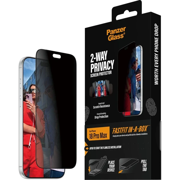 PanzerGlass Privacy sklo Apple iPhone 18 Pro Max s bezprašným instalačním boxem - Ochranné fólie a sklo - Hlavný obrázok