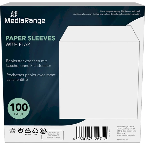 MediaRange obálka papier s chlopňou bez okienka 100ks - Obaly na disky - Hlavný obrázok