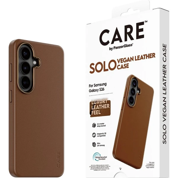 PanzerGlass® CARE SOLO Qi kryt z vegánskej kože Samsung Galaxy S26 hnedý - Puzdra - Hlavný obrázok
