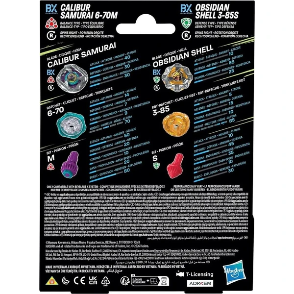 Beyblade X Calibur Samurai 6-70M BX & Obsidian Shell 3-85S BX Dual Pack Set - Hračky - Obrázok d_daf2ec46328241c68f1499edf73e7d0e