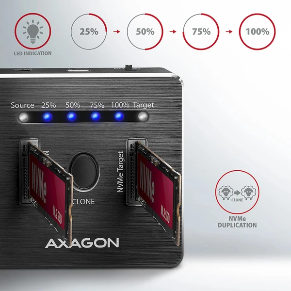 AXAGON Dokovacia stanica pre 2x M.2 NVMe - USB-C 3.2 Gen 2 - Externé boxy - Obrázok d_df0b69e01e994c7a868632df6f1eec33