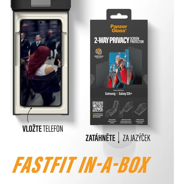 PanzerGlass® Privacy sklo s bezprašným aplikačným boxom Samsung Galaxy S26+ - Ochranné fólie a sklo - Obrázok d_e583dfec8d9046528198b4db1f081efc