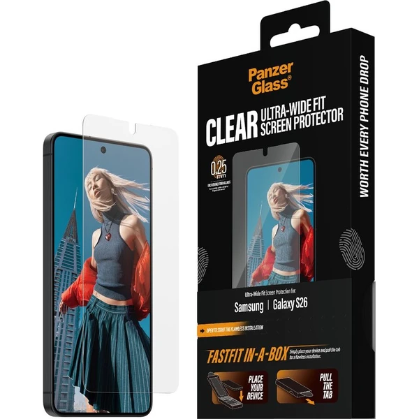 PanzerGlass® Ultra-Wide Fit sklo s bezprašným aplikačným boxom Samsung Galaxy S26 - Ochranné fólie a sklo - Hlavný obrázok