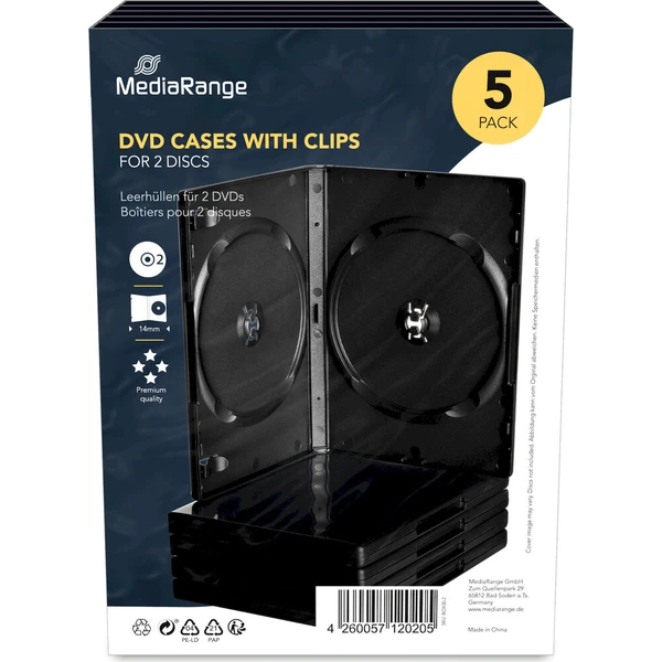 MediaRange 2 DVD 14mm 5 ks čierny - Obaly na disky - Hlavný obrázok