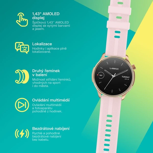 LAMAX Prism AMOLED inteligentné hodinky zlatoružové - Inteligentné hodinky - Obrázok d_fdb1fd80e06043b78432f8c6063e0a9d