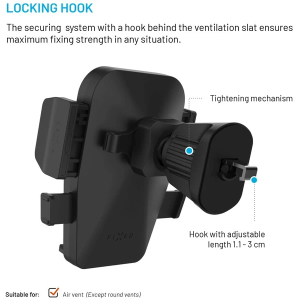 FIXED Iconiq Lock univerzálny držiak do auta s úchytom do ventilačnej mriežky čierny - Držiaky - Obrázok da18034bbb99424aabe4c68975e659ee