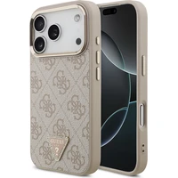 Guess PU Leather 4G Strass Triangle Logo Gold Frame MagSafe kryt iPhone 18 Pro růžový - Puzdra